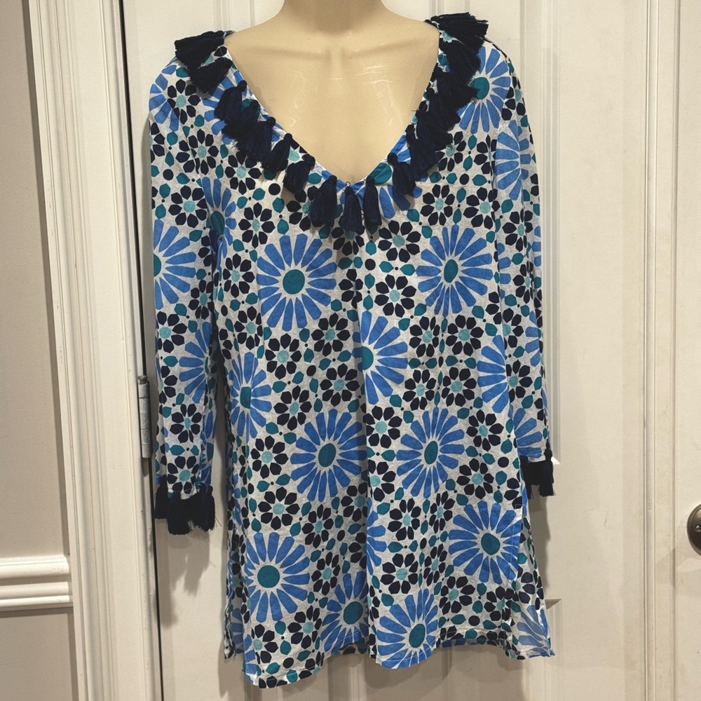 Mud Pie Medium Kendal Beach to Bar Shirt Tunic with Tassels Sz M (8-10)